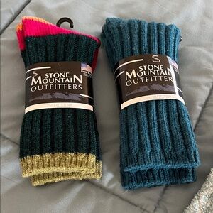 Stone Mountain Accessories Ribbed Crew Socks — Teal, Dark Green & Pink